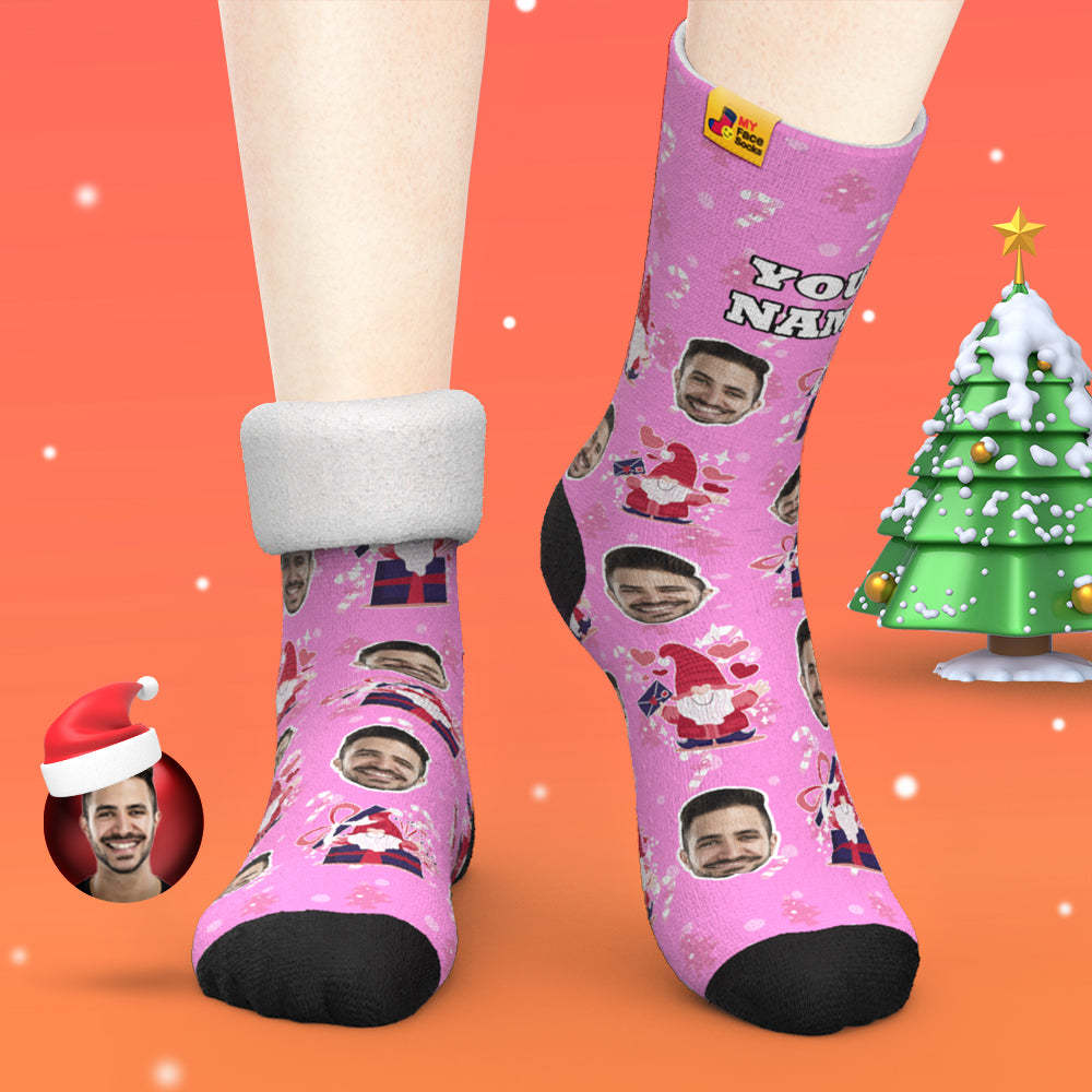 Pink Christmas Custom Thick Socks Photo 3D Digital Printed Socks Autumn Winter Warm Socks - MyFaceSocks