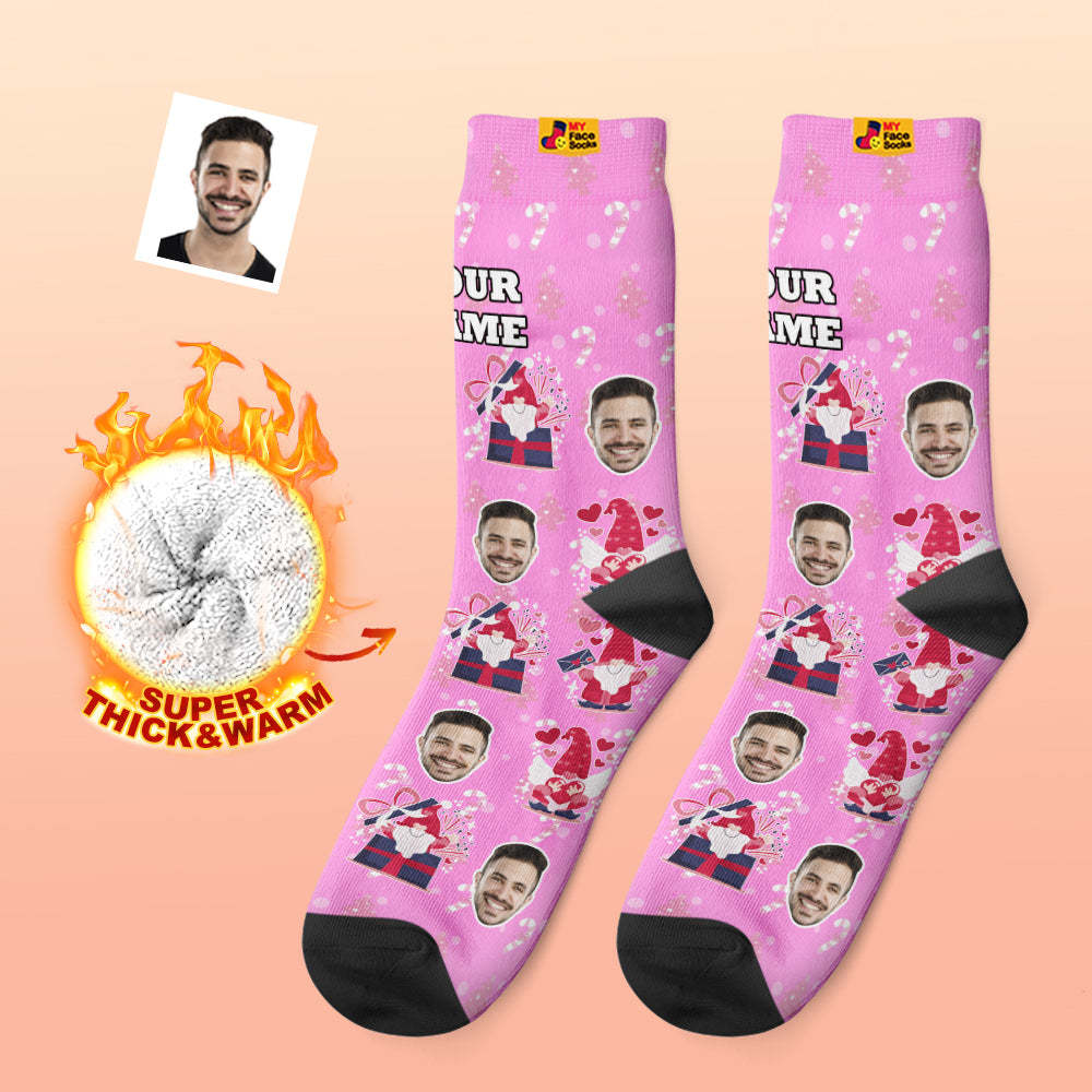 Pink Christmas Custom Thick Socks Photo 3D Digital Printed Socks Autumn Winter Warm Socks - MyFaceSocks