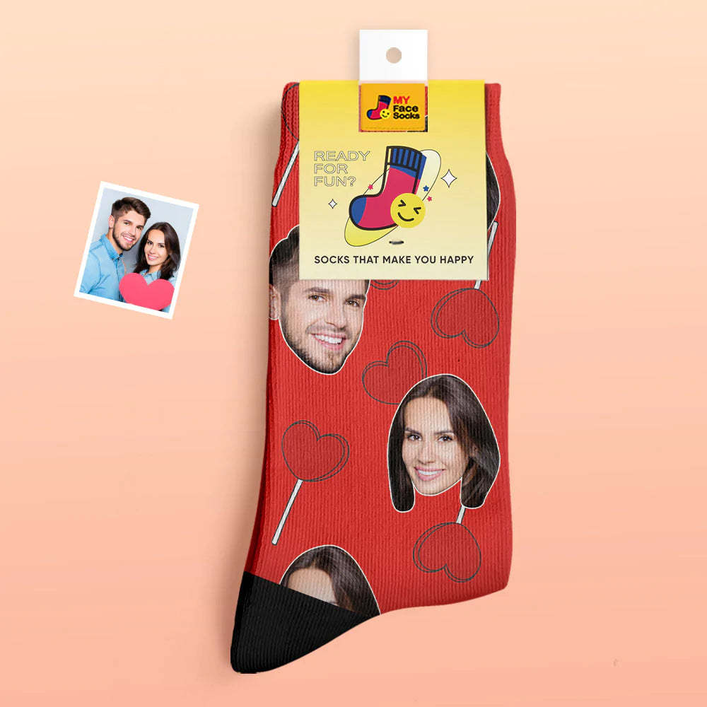 Custom Thick Photo Socks Valentine's Day Gift Warm Socks Heart Lollipops Face Socks - MyFaceSocks
