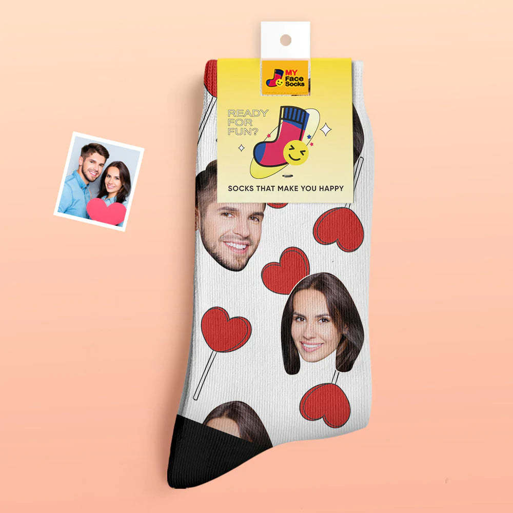 Custom Thick Photo Socks Valentine's Day Gift Warm Socks Heart Lollipops Face Socks - MyFaceSocks