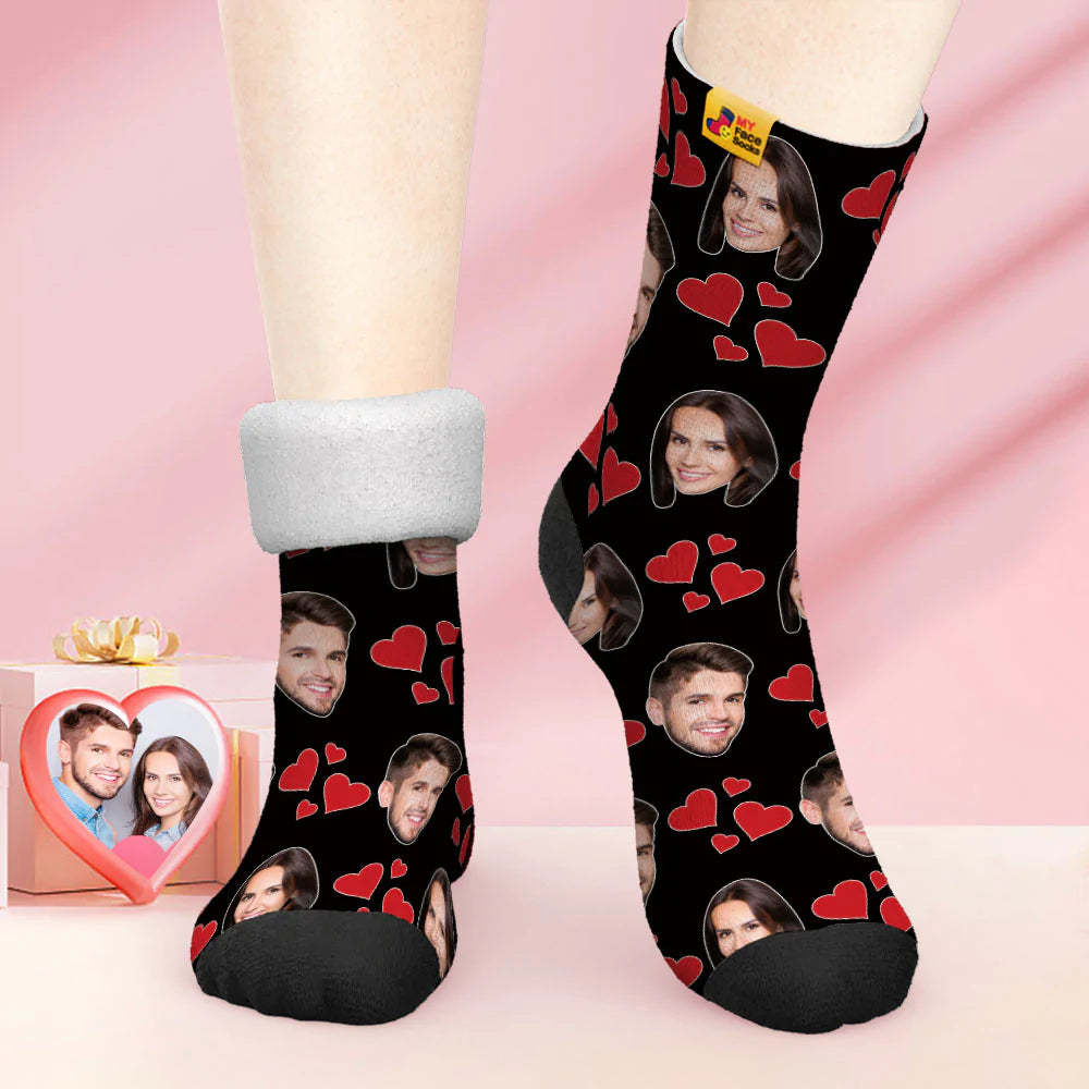 Custom Thick Photo Socks Valentine's Day Gift Warm Socks My Heart Face Socks - MyFaceSocks