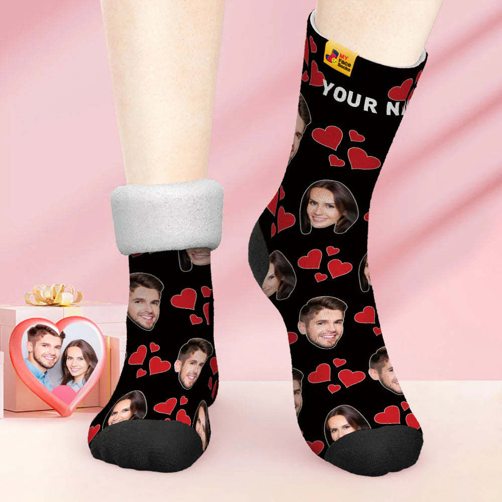 Custom Thick Photo Socks Valentine's Day Gift Warm Socks My Heart Face Socks - MyFaceSocks