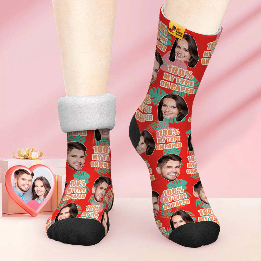 Custom Thick Photo Socks Valentine's Day Gift Warm Socks 100% MY TYPE ON PAPER Face Socks - MyFaceSocks