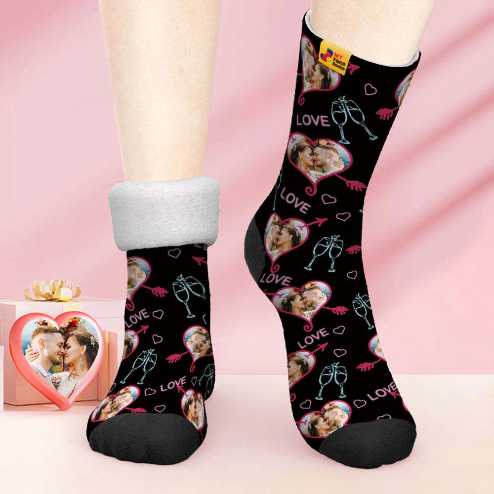 Custom Thick Photo Socks Valentine's Day Gift Warm Socks LOVE Heart Face Socks - MyFaceSocks