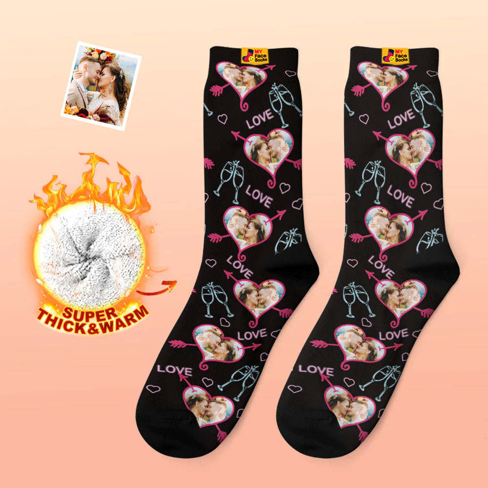 Custom Thick Photo Socks Valentine's Day Gift Warm Socks LOVE Heart Face Socks - MyFaceSocks
