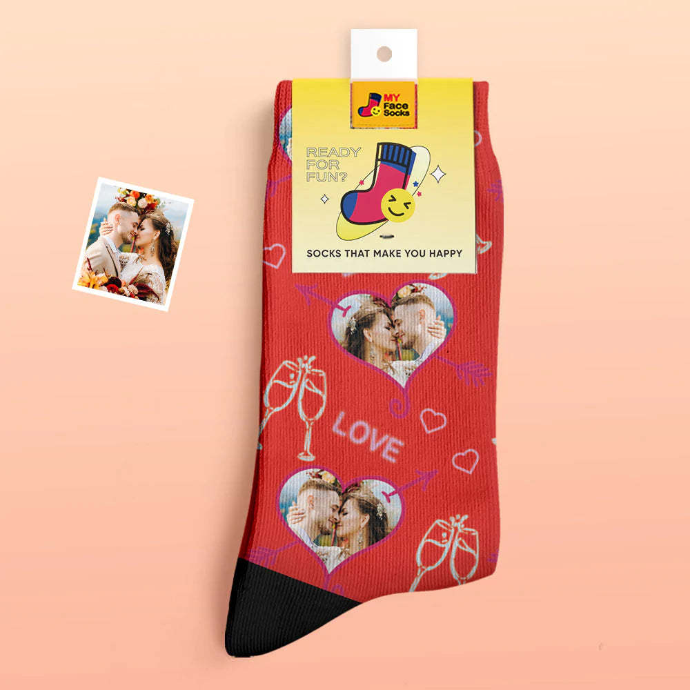 Custom Thick Photo Socks Valentine's Day Gift Warm Socks LOVE Heart Face Socks - MyFaceSocks