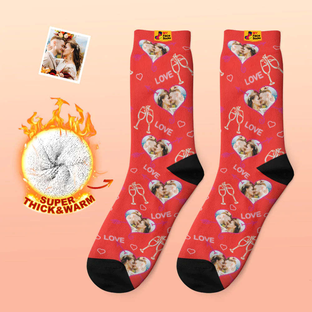 Custom Thick Photo Socks Valentine's Day Gift Warm Socks LOVE Heart Face Socks - MyFaceSocks