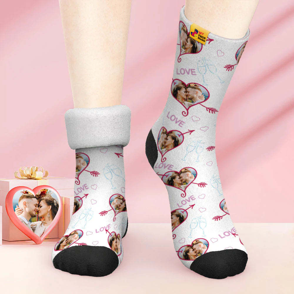 Custom Thick Photo Socks Valentine's Day Gift Warm Socks LOVE Heart Face Socks - MyFaceSocks