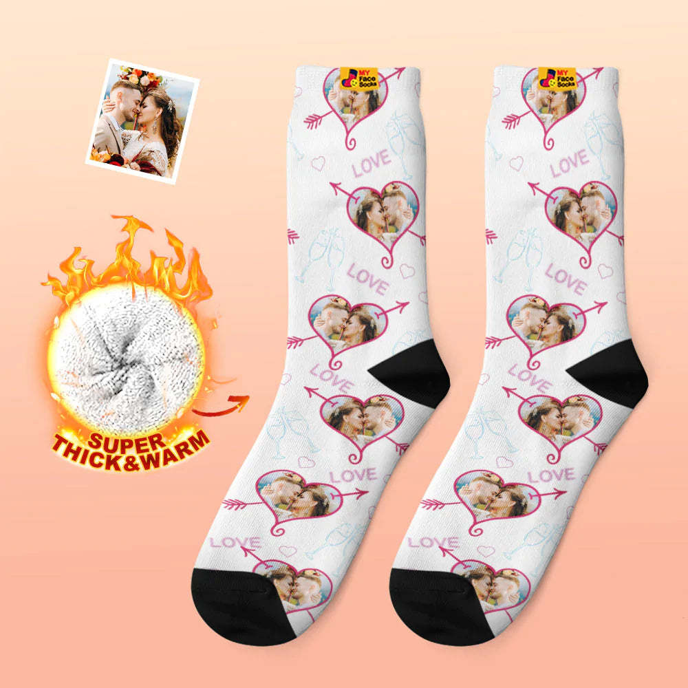 Custom Thick Photo Socks Valentine's Day Gift Warm Socks LOVE Heart Face Socks - MyFaceSocks