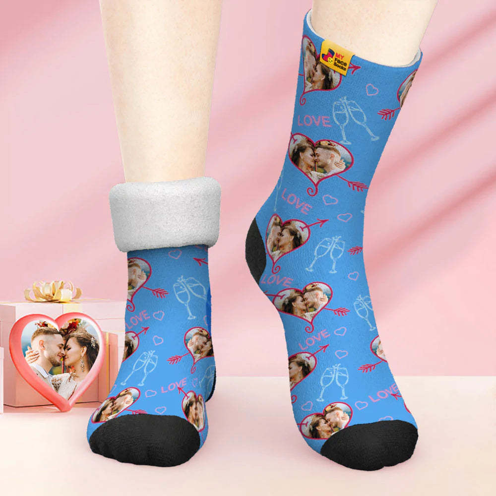 Custom Thick Photo Socks Valentine's Day Gift Warm Socks LOVE Heart Face Socks - MyFaceSocks