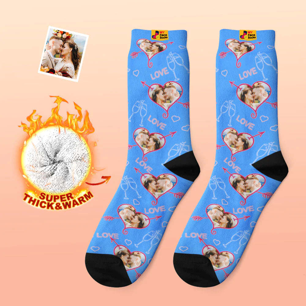 Custom Thick Photo Socks Valentine's Day Gift Warm Socks LOVE Heart Face Socks - MyFaceSocks