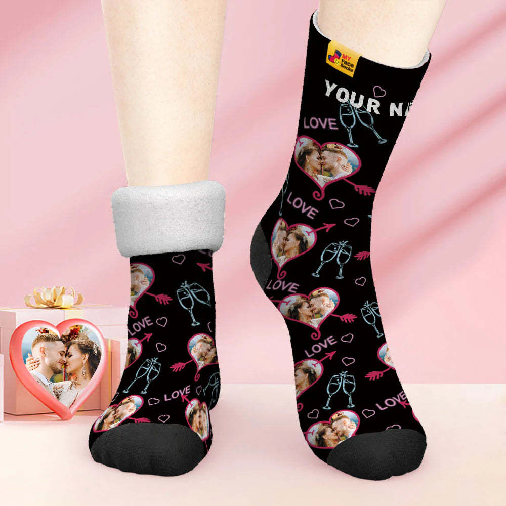 Custom Thick Photo Socks Valentine's Day Gift Warm Socks LOVE Heart Face Socks - MyFaceSocks
