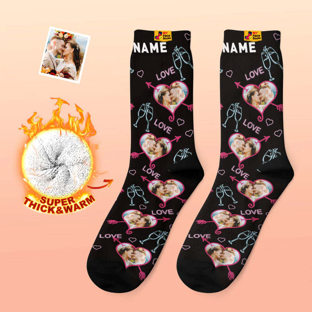 Custom Thick Photo Socks Valentine's Day Gift Warm Socks LOVE Heart Face Socks - MyFaceSocks