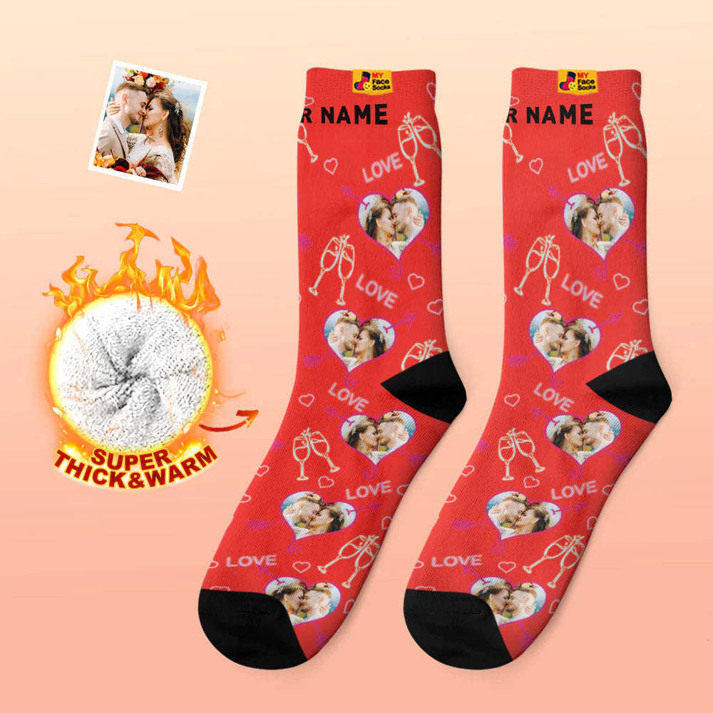 Custom Thick Photo Socks Valentine's Day Gift Warm Socks LOVE Heart Face Socks - MyFaceSocks