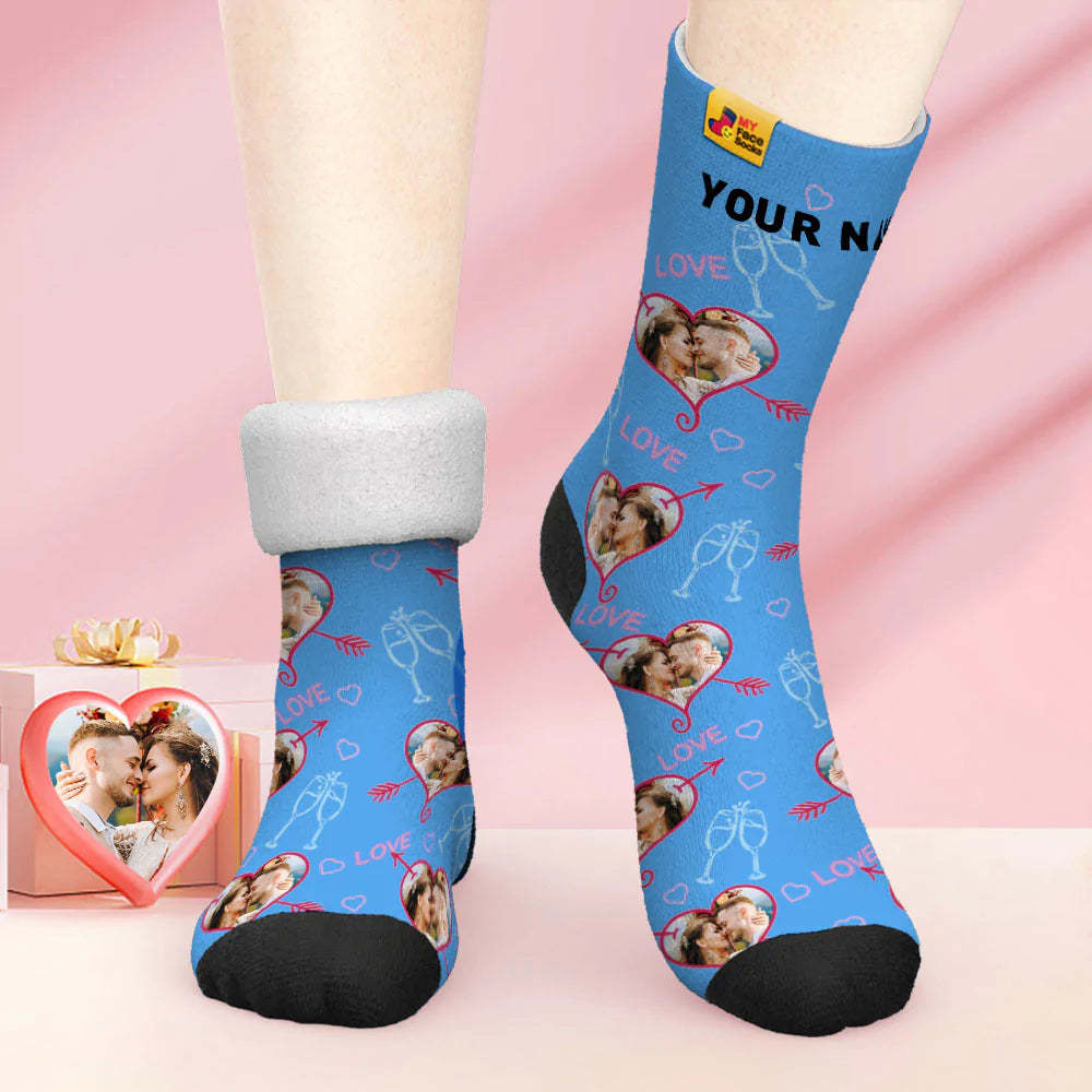 Custom Thick Photo Socks Valentine's Day Gift Warm Socks LOVE Heart Face Socks - MyFaceSocks