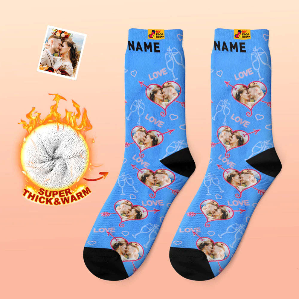 Custom Thick Photo Socks Valentine's Day Gift Warm Socks LOVE Heart Face Socks - MyFaceSocks