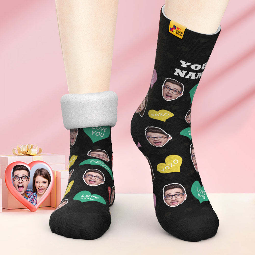 Custom Thick Photo Socks Valentine's Day Gifts Warm Socks Cutie Face Socks - MyFaceSocks