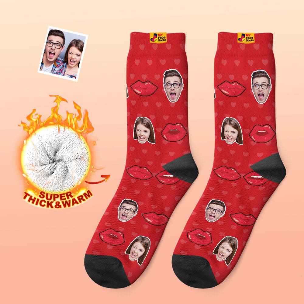Custom Thick Photo Socks Valentine's Day Gifts Warm Socks Sexy Lip Face Socks - MyFaceSocks