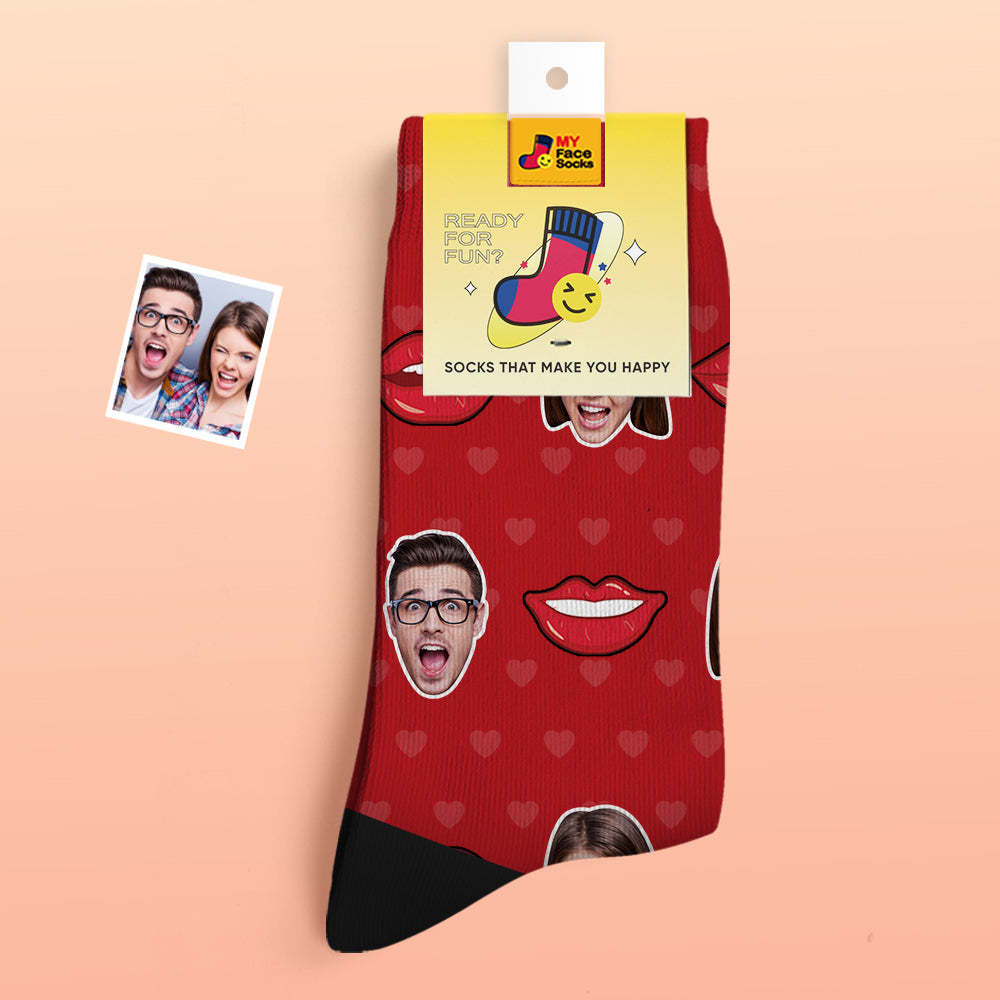 Custom Thick Photo Socks Valentine's Day Gifts Warm Socks Sexy Lip Face Socks - MyFaceSocks