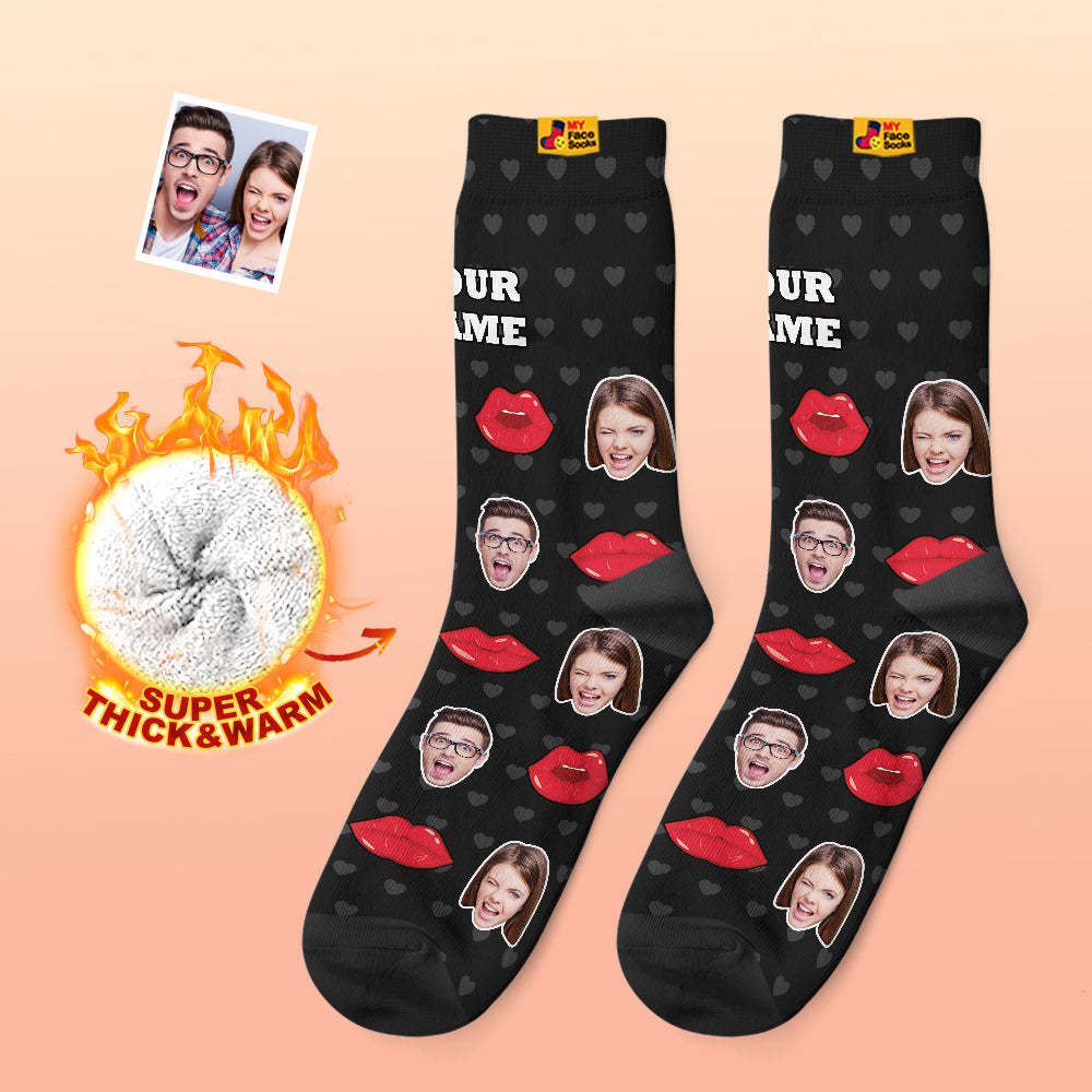 Custom Thick Photo Socks Valentine's Day Gifts Warm Socks Sexy Lip Face Socks - MyFaceSocks