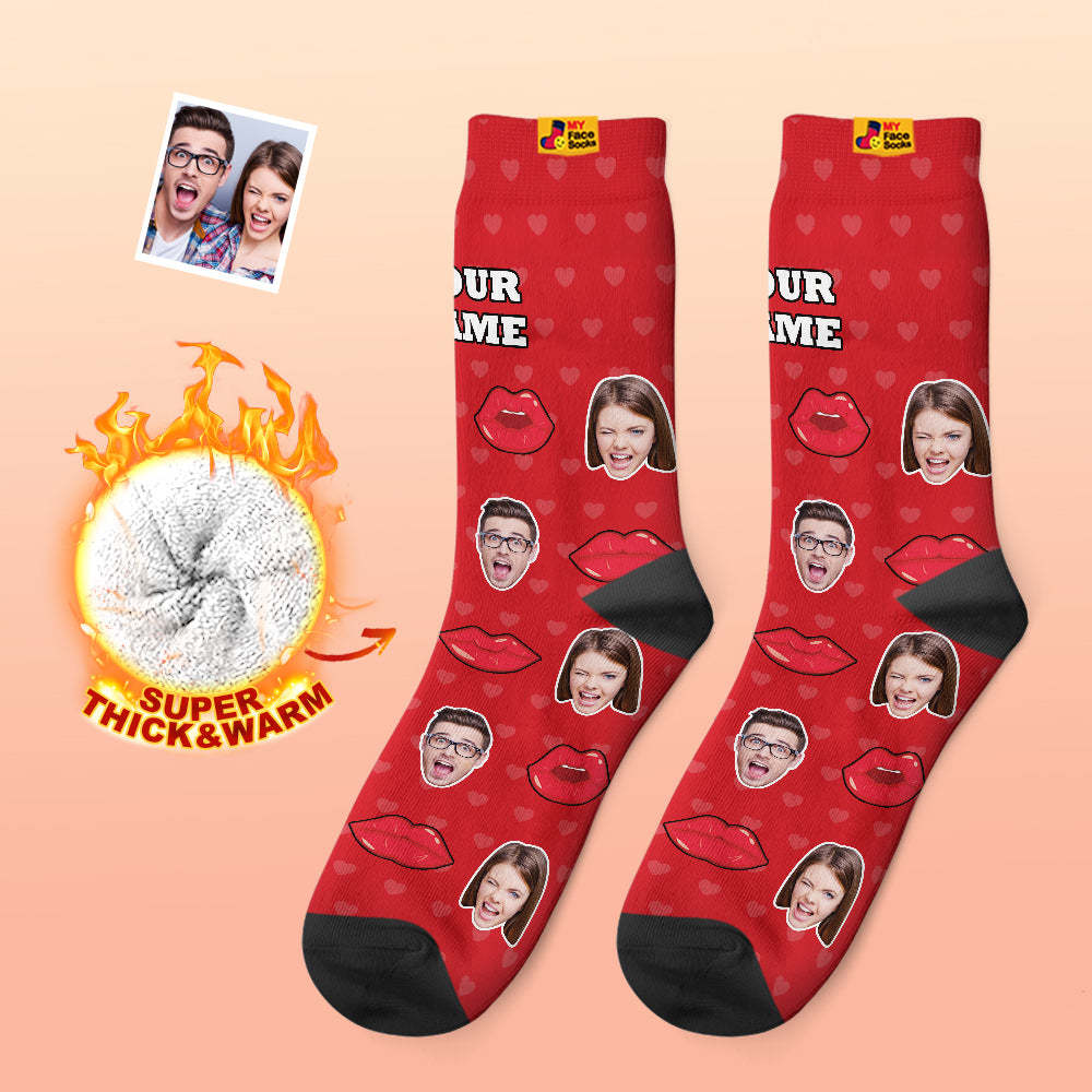 Custom Thick Photo Socks Valentine's Day Gifts Warm Socks Sexy Lip Face Socks - MyFaceSocks