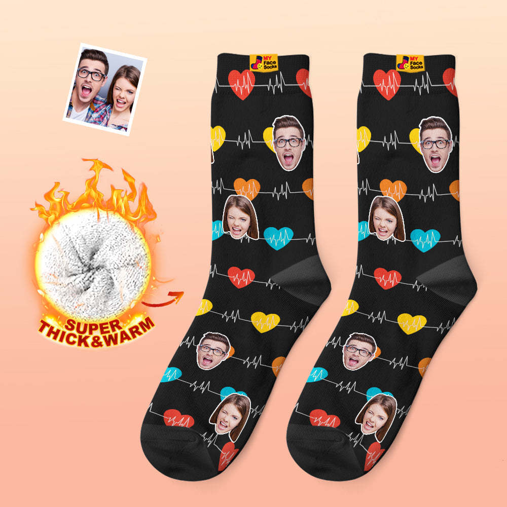 Custom Thick Photo Socks Valentine's Day Gifts Warm Socks Heart Monitor Face Socks - MyFaceSocks
