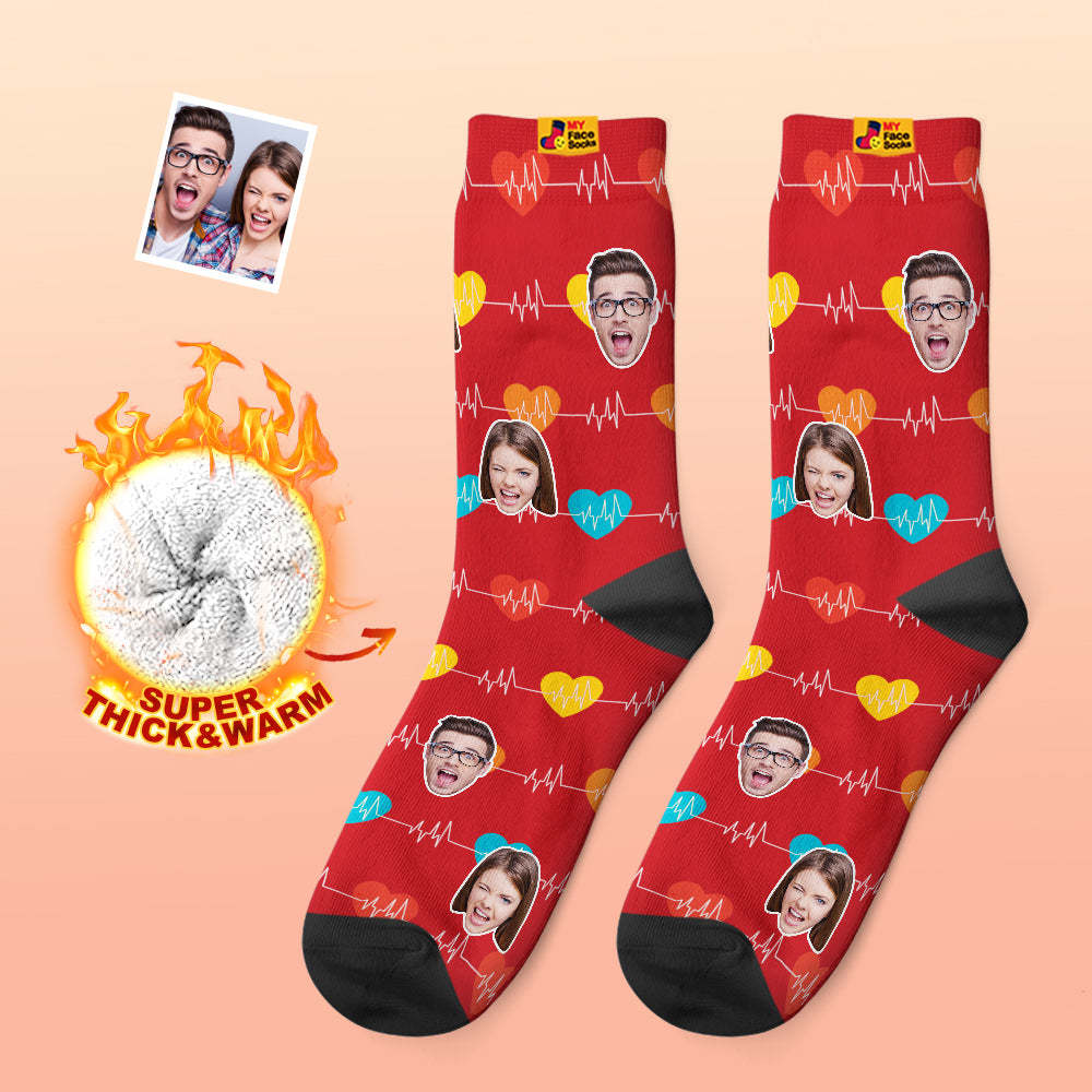 Custom Thick Photo Socks Valentine's Day Gifts Warm Socks Heart Monitor Face Socks - MyFaceSocks