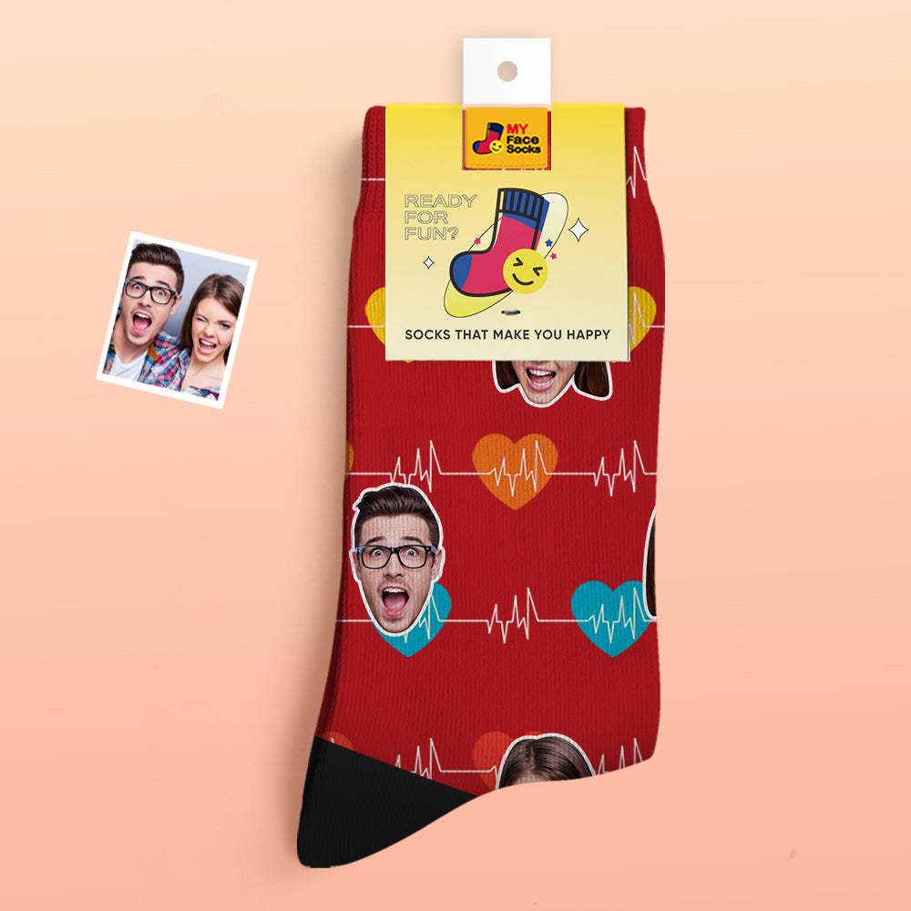 Custom Thick Photo Socks Valentine's Day Gifts Warm Socks Heart Monitor Face Socks - MyFaceSocks