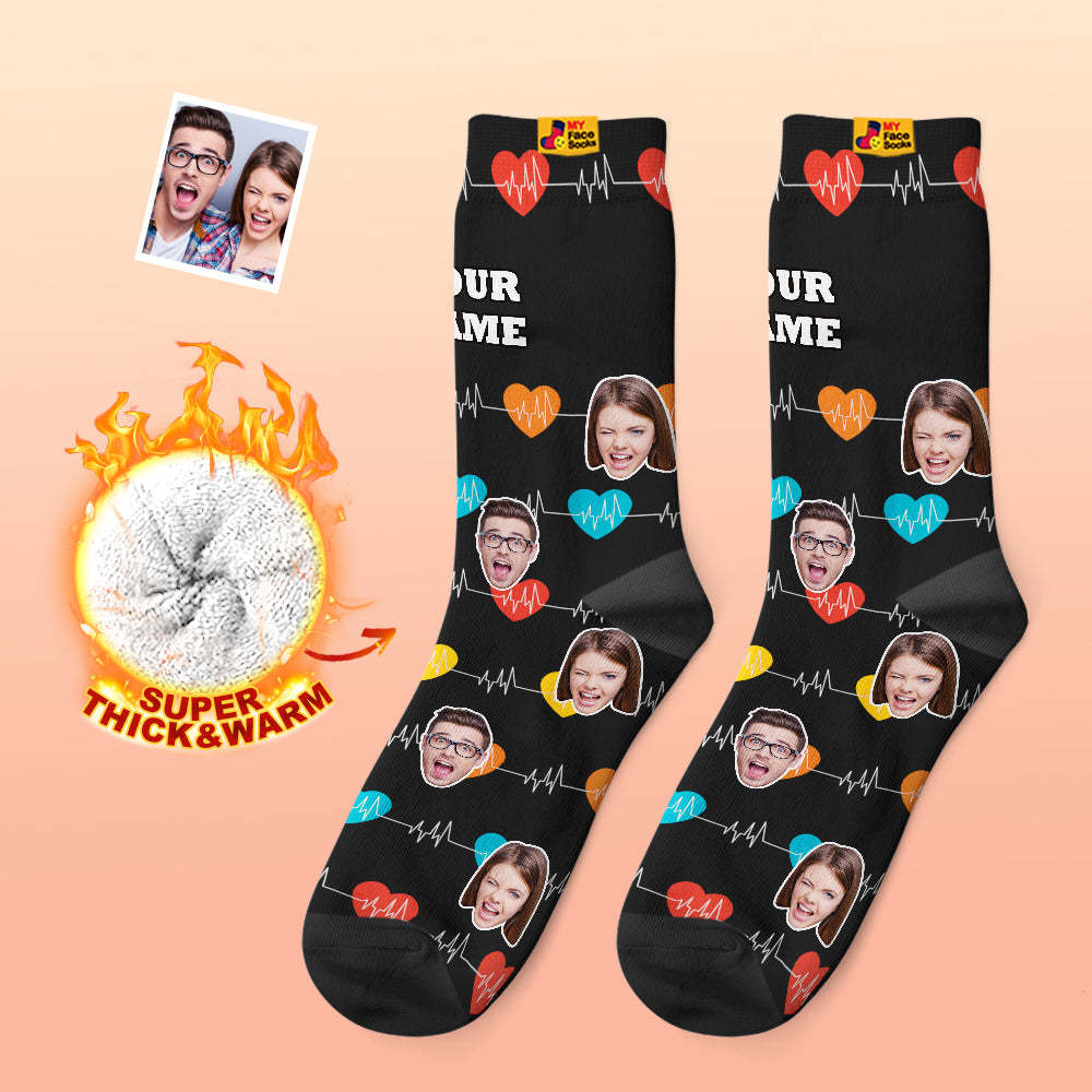 Custom Thick Photo Socks Valentine's Day Gifts Warm Socks Heart Monitor Face Socks - MyFaceSocks