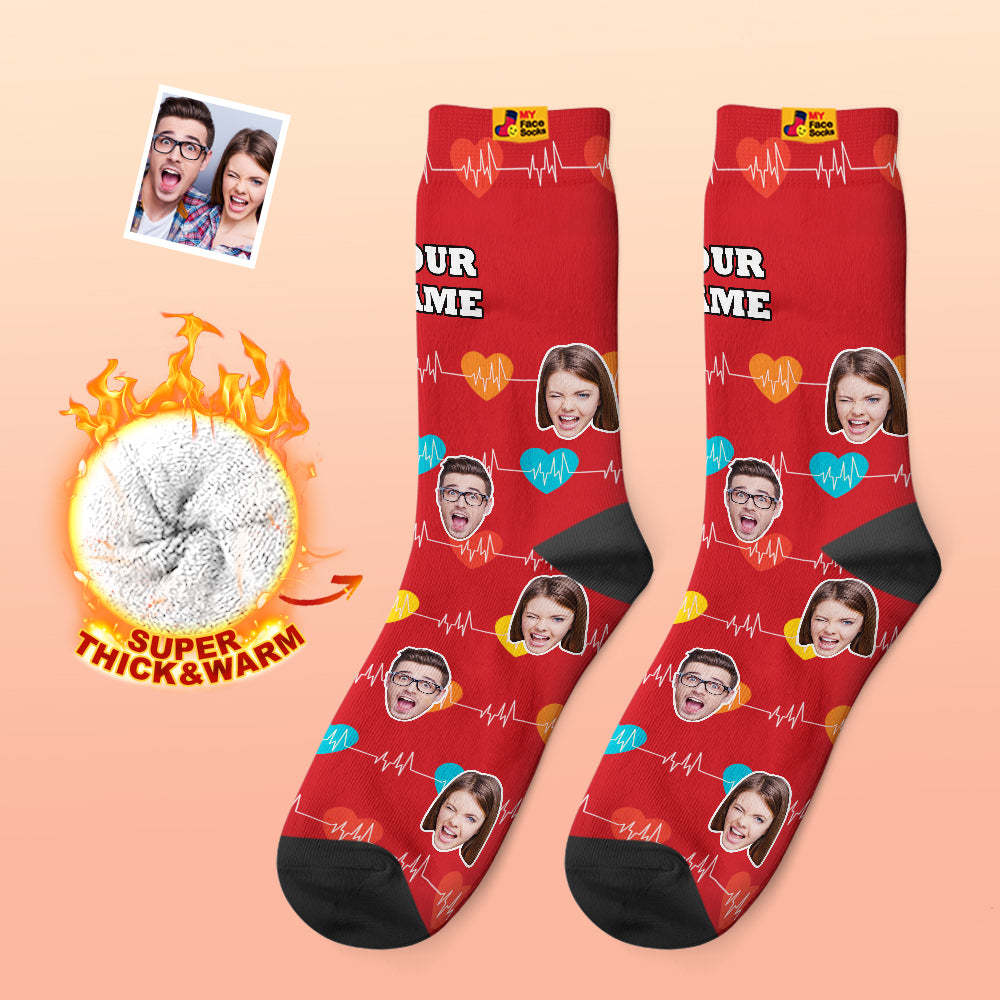 Custom Thick Photo Socks Valentine's Day Gifts Warm Socks Heart Monitor Face Socks - MyFaceSocks