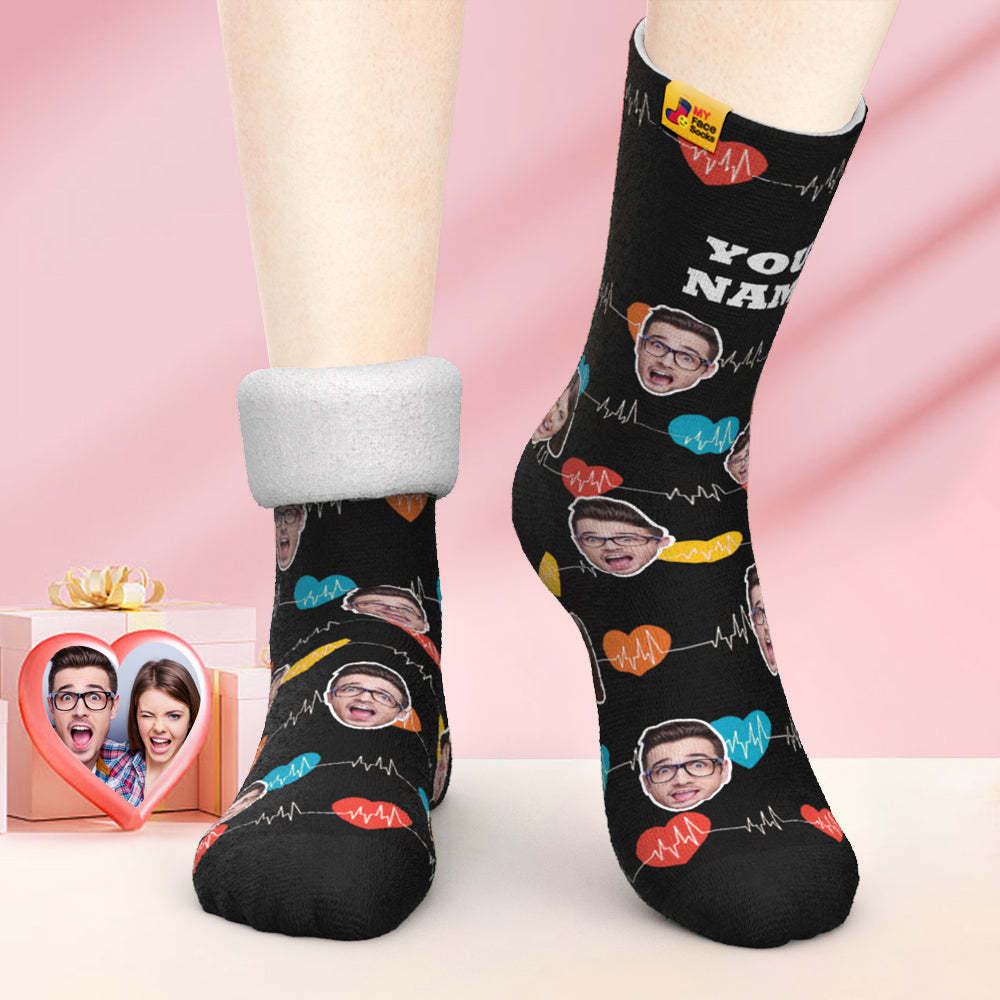 Custom Thick Photo Socks Valentine's Day Gifts Warm Socks Heart Monitor Face Socks - MyFaceSocks