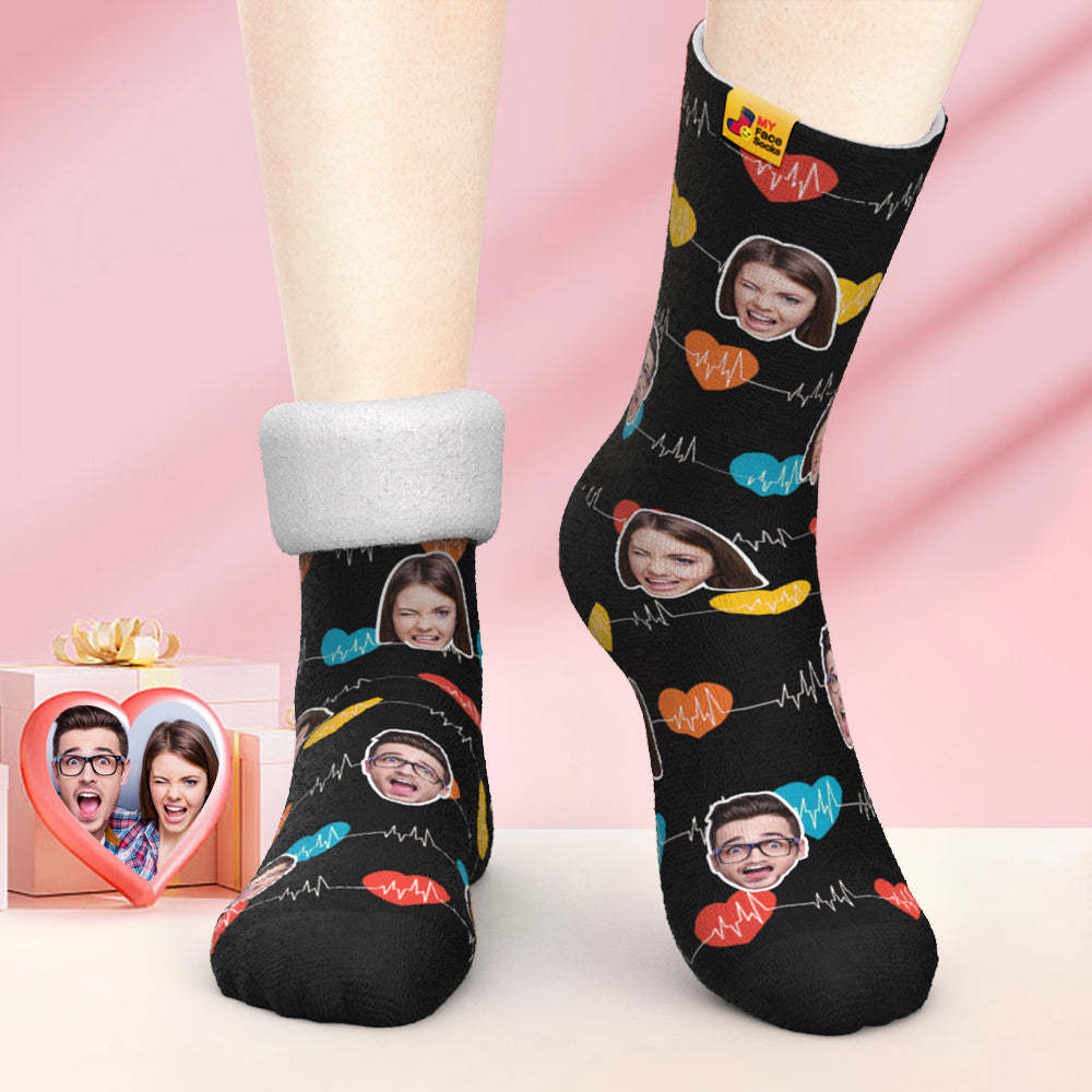 Custom Thick Photo Socks Valentine's Day Gifts Warm Socks Heart Monitor Face Socks - MyFaceSocks