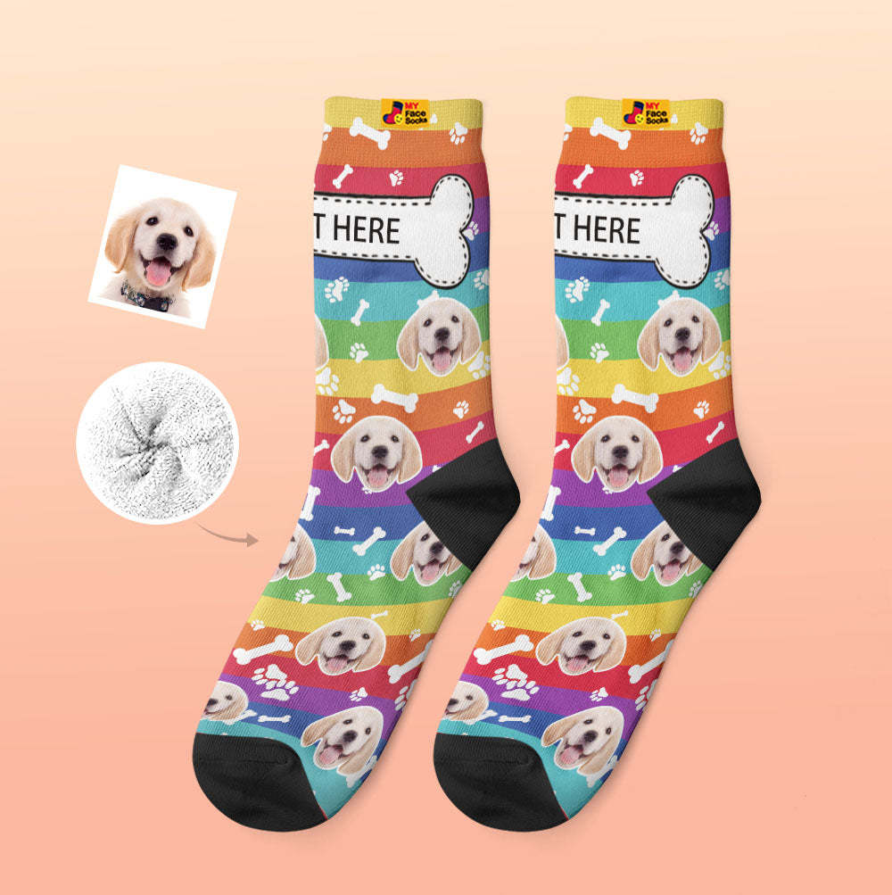 Custom Thick Socks Photo 3D Digital Printed Socks Autumn Winter Warm Socks Rainbow Dog - MyFaceSocks