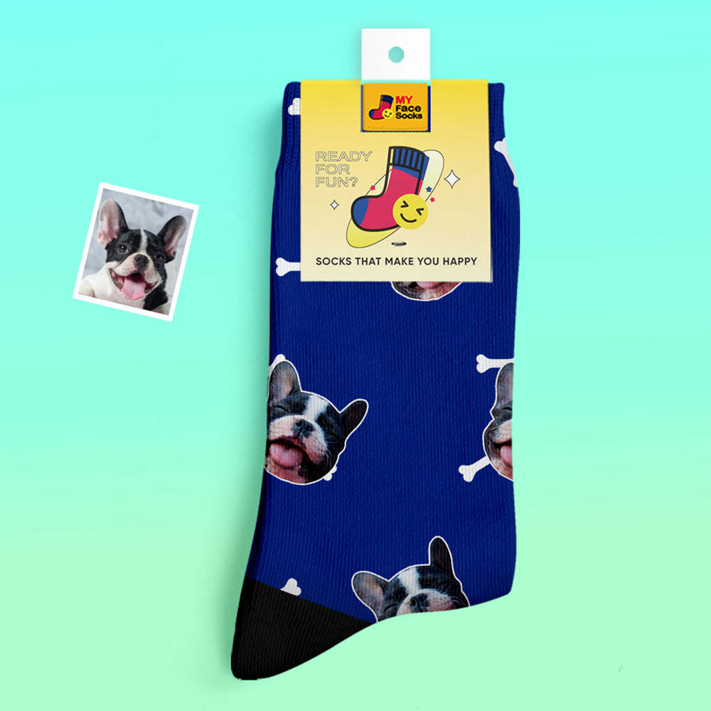 Custom Thick Socks Photo 3D Digital Printed Socks Autumn Winter Warm Socks Bone And Footprint - MyFaceSocks