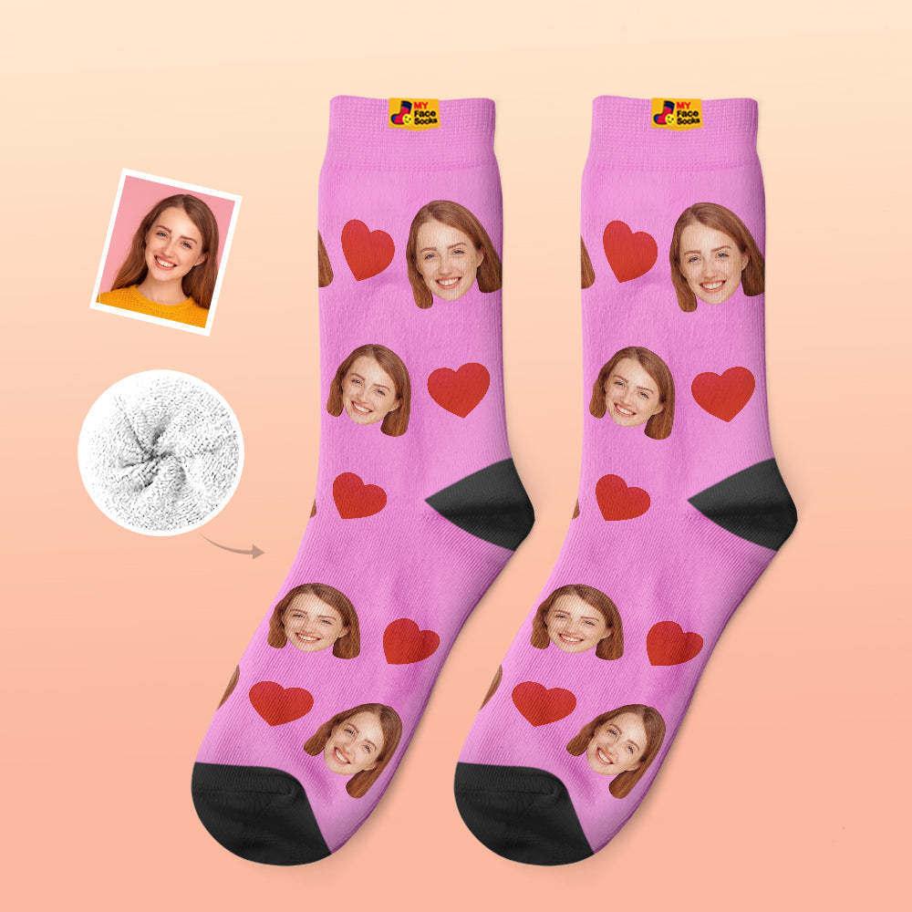 Custom Thick Socks Photo 3D Digital Printed Socks Autumn Winter Warm Socks Love Heart - MyFaceSocks