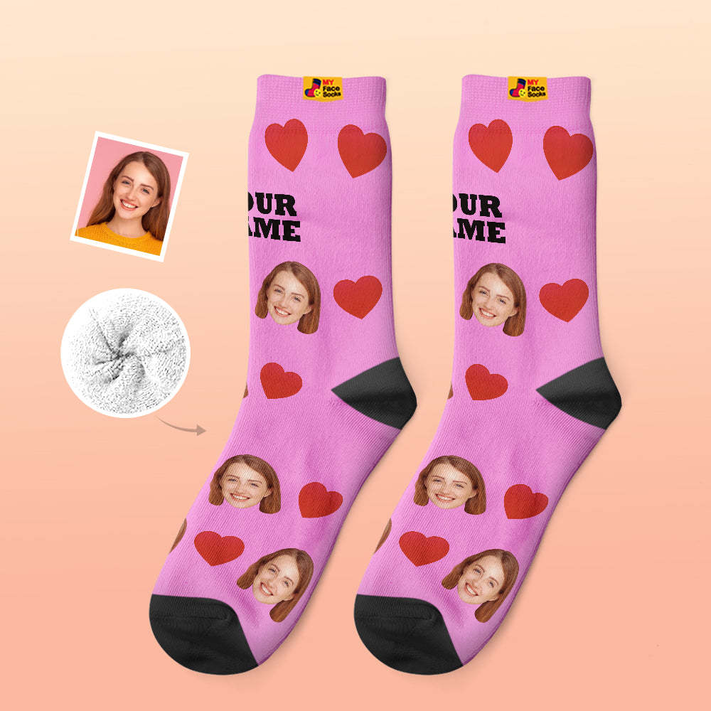 Custom Thick Socks Photo 3D Digital Printed Socks Autumn Winter Warm Socks Love Heart - MyFaceSocks