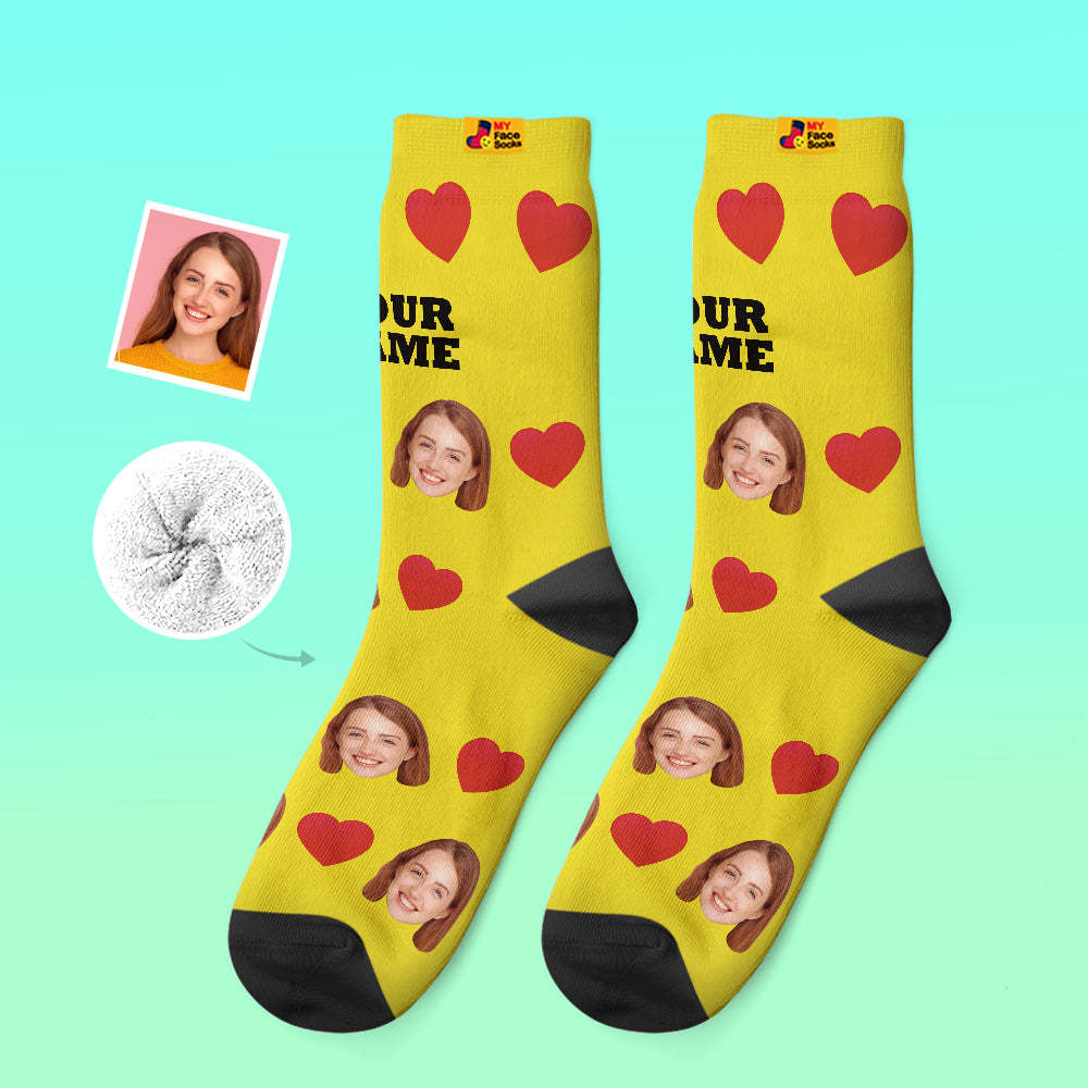 Custom Thick Socks Photo 3D Digital Printed Socks Autumn Winter Warm Socks Love Heart - MyFaceSocks