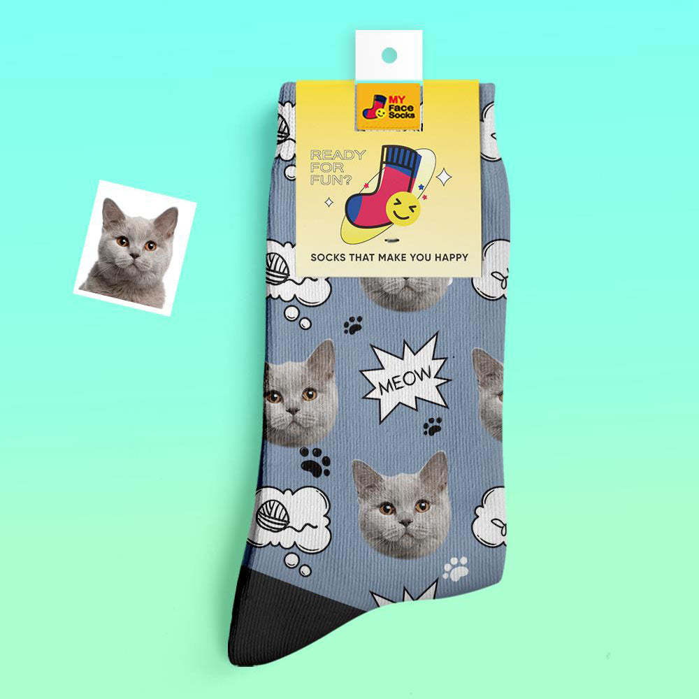 Custom Thick Socks Photo 3D Digital Printed Socks Autumn Winter Warm Socks Cat Meow - MyFaceSocks