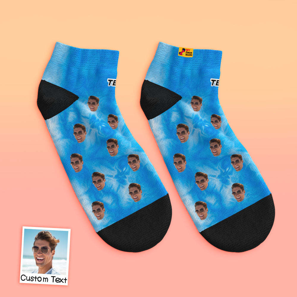 Custom Low cut Ankle Socks Personalized Face Socks Tie Dye Blue - MyFaceSocks