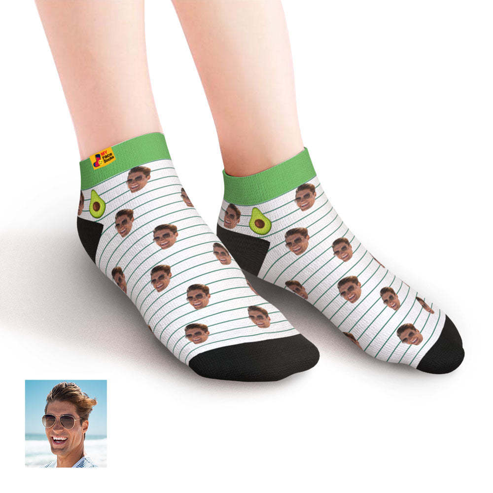 Custom Low cut Ankle Socks Personalized Face Socks Cute Avocado - MyFaceSocks