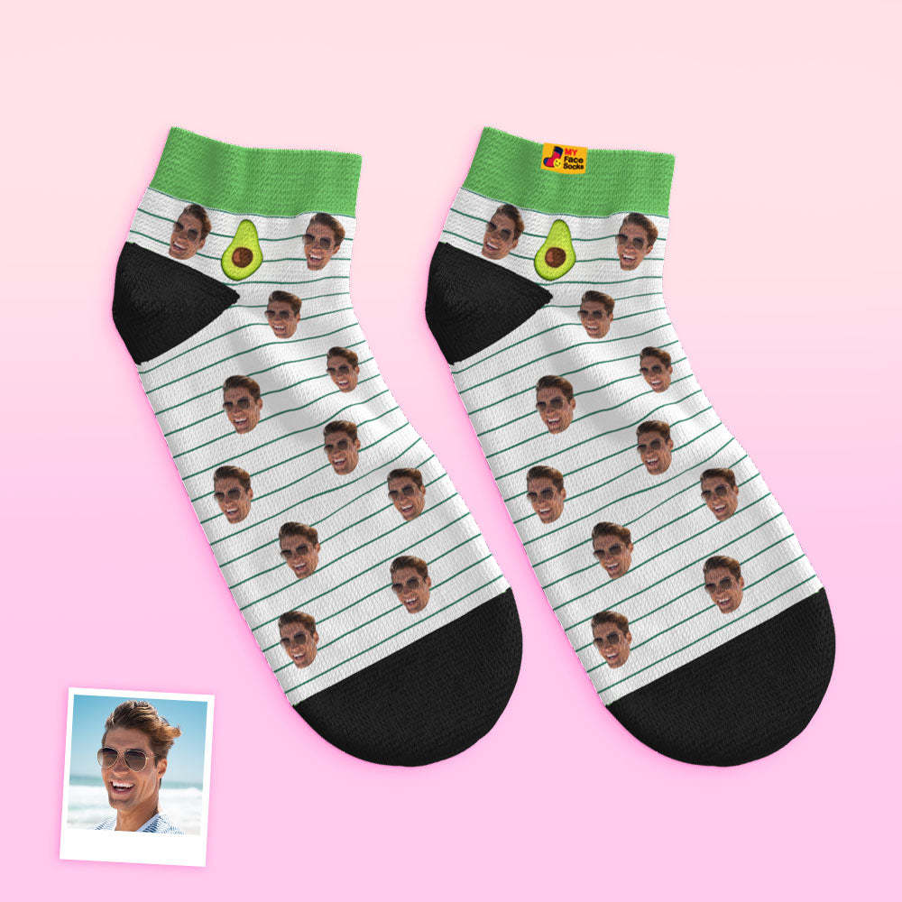 Custom Low cut Ankle Socks Personalized Face Socks Cute Avocado - MyFaceSocks