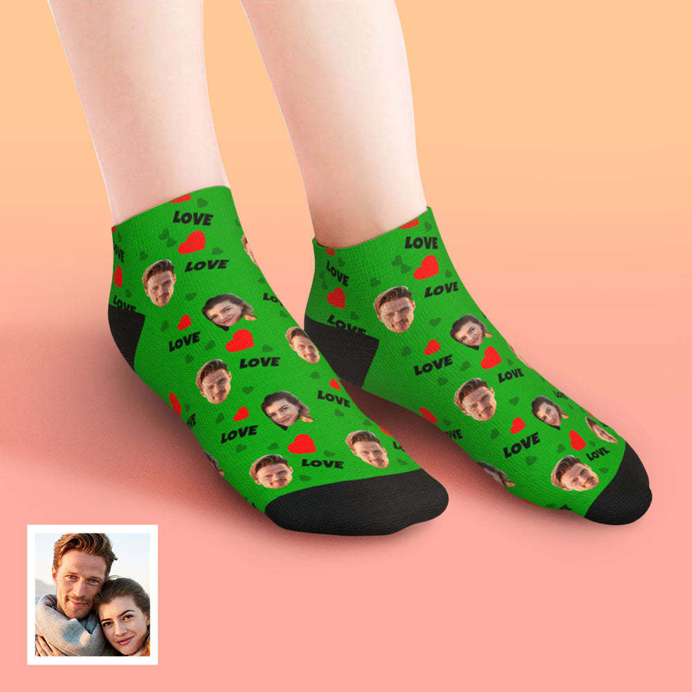 Custom Low Cut Ankle Face Socks For Family - Love