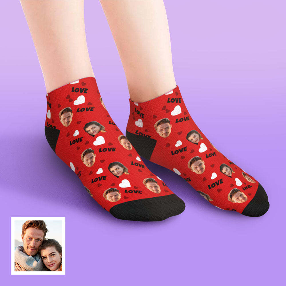 Custom Low Cut Ankle Face Socks For Family - Love