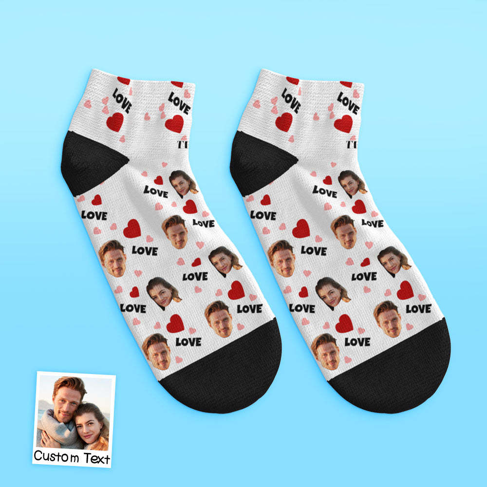 Custom Low Cut Ankle Face Socks For Family - Love