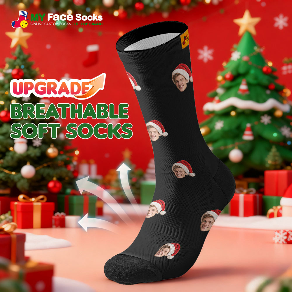 Custom Christmas Gift Face Socks Online Preview Add Pictures And Name Colorful Santa Socks