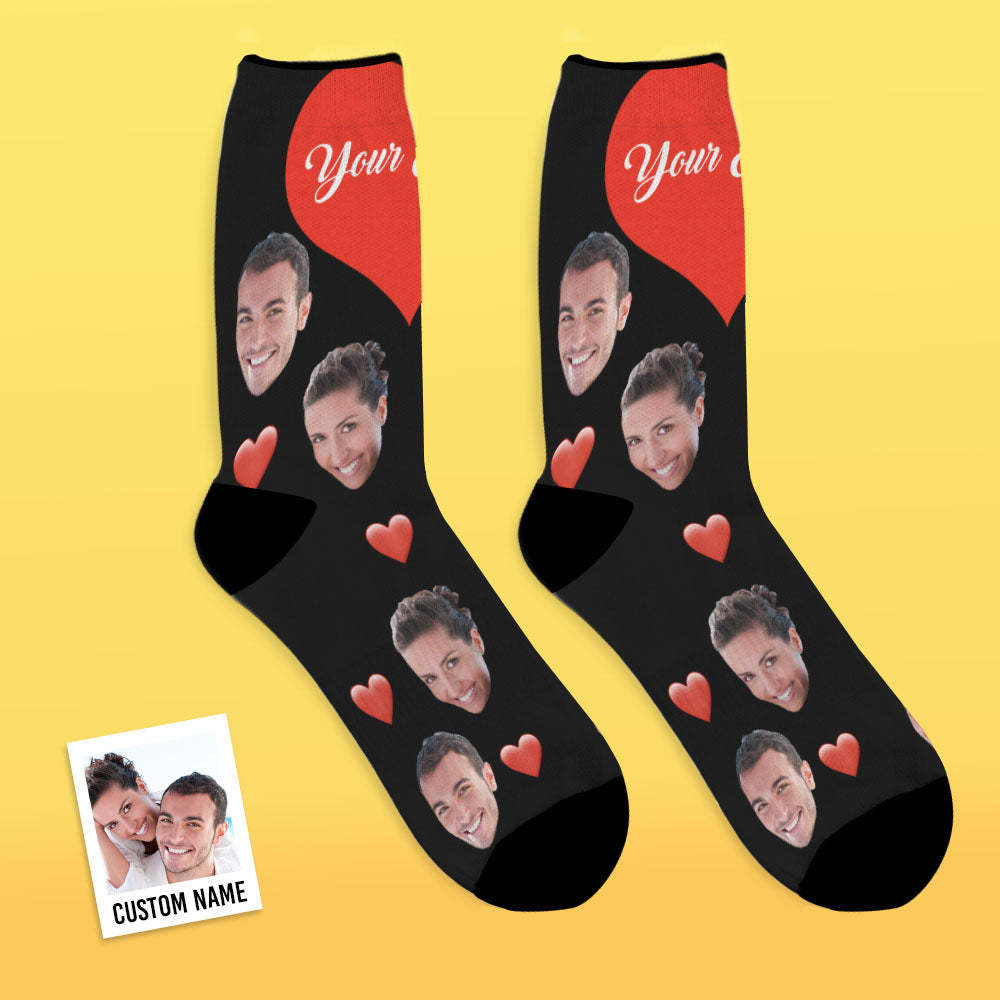 Custom Face Socks Add Pictures and Name - Heart