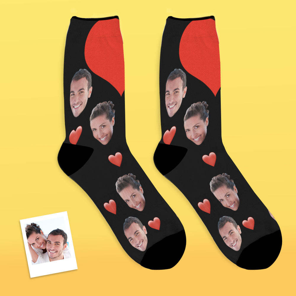 Valentine's Day Gifts,3D Preview Custom Face Socks Add Pictures and Name - Heart