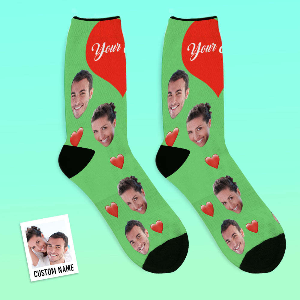 Valentine's Day Gifts,3D Preview Custom Face Socks Add Pictures and Name - Heart