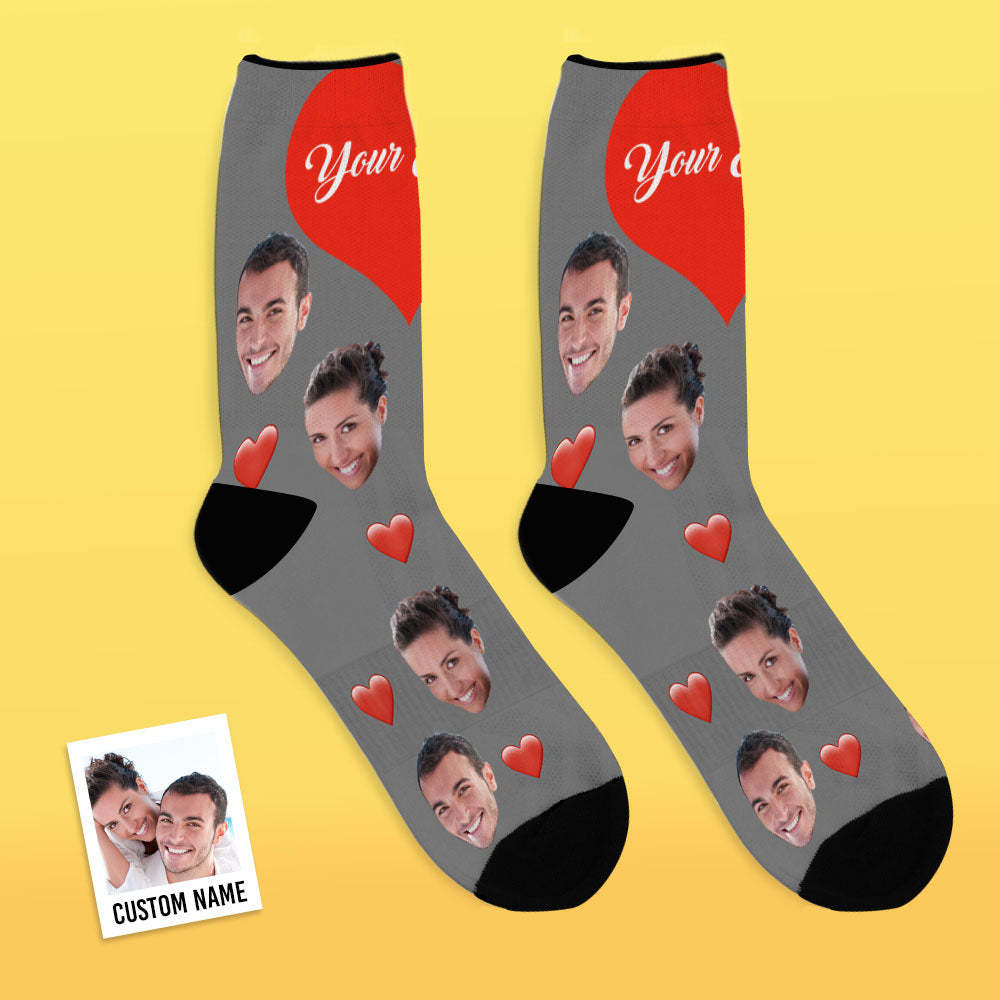 Valentine's Day Gifts,3D Preview Custom Face Socks Add Pictures and Name - Heart