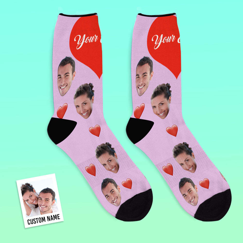 Custom Face Socks Add Pictures and Name - Heart